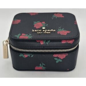 Kate Spade Madison Ditsy Rose Toss Jewelry Case Black Saffiano Zip Travel